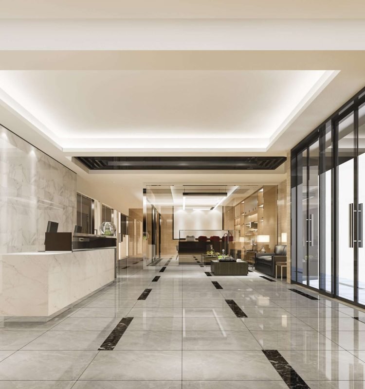 3d rendering modern luxury hotel and office reception and lounge with meeting room chair